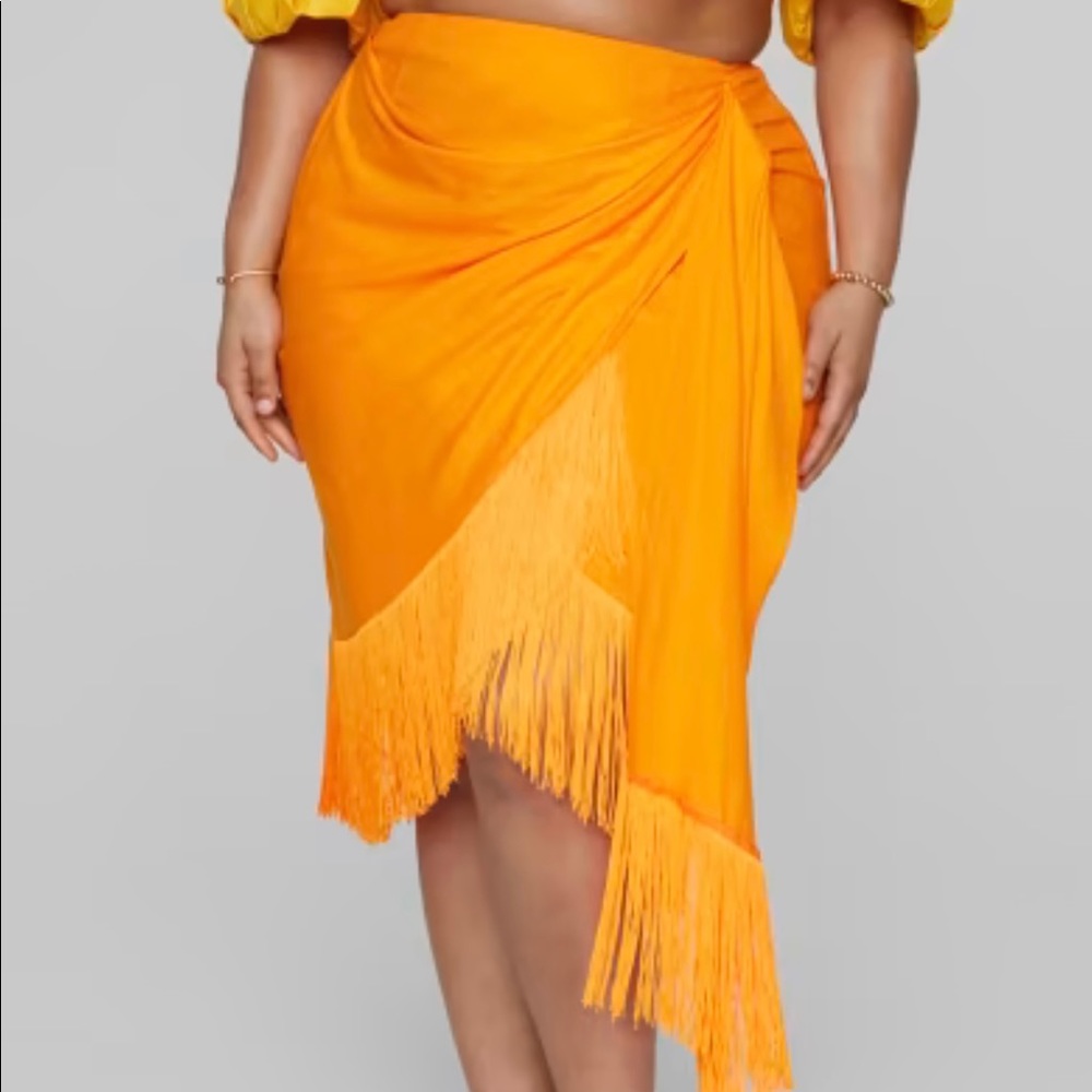 Brand New Faux Wrap Fringe Skirt - Gabi Fresh